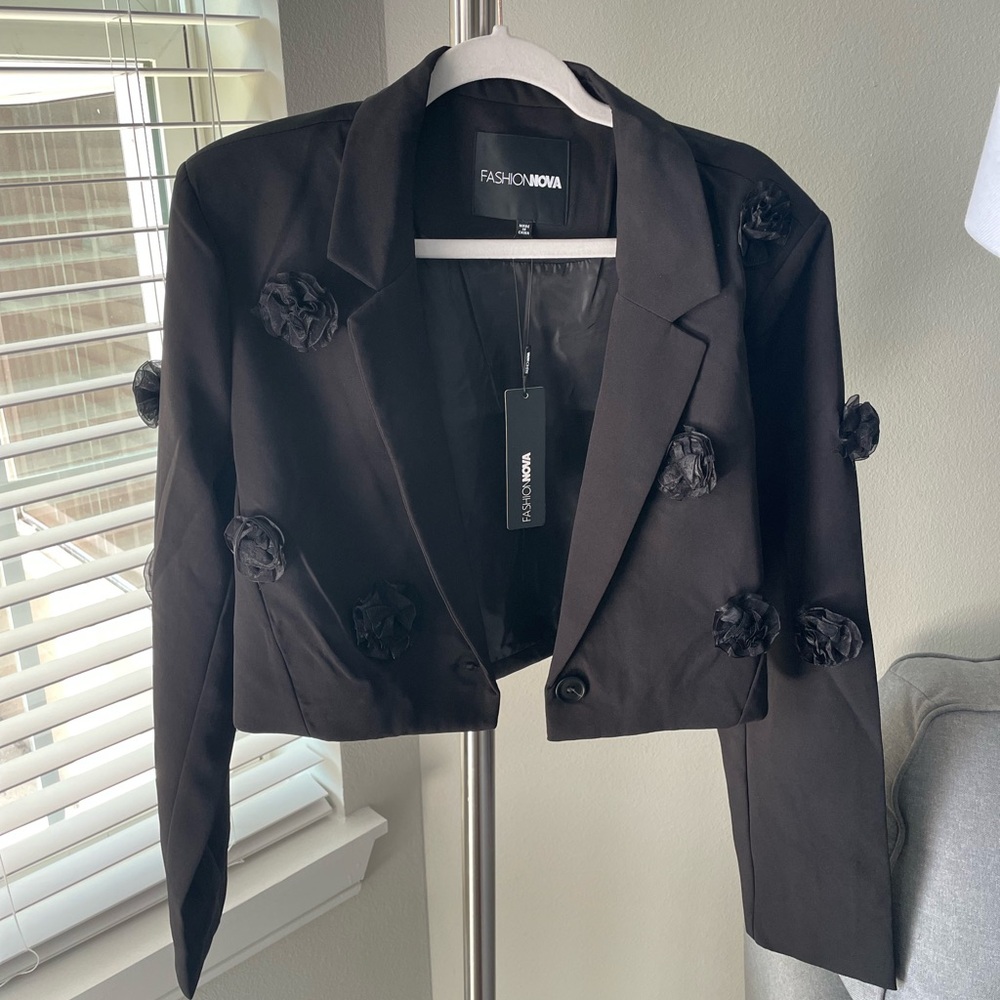 Fashion Nova Black Rose Embellished Blazer